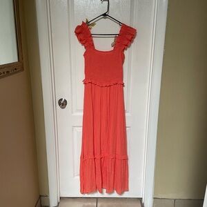 Coral Ruffle Maxi Dress